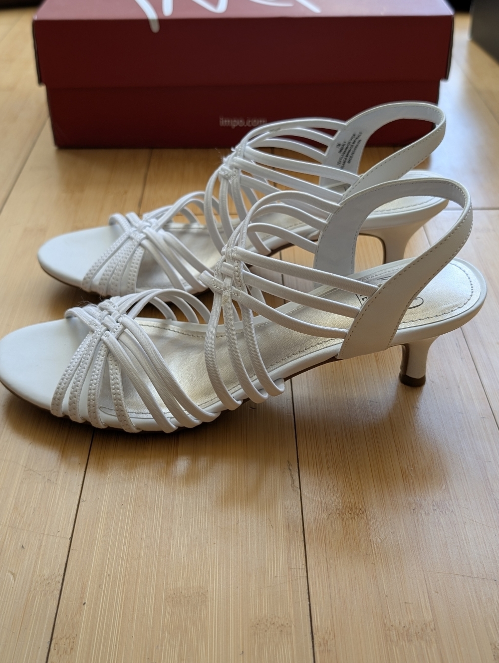 Impo Stretch White Strappy Kitten Heel Sandals - Picture 6 of 7